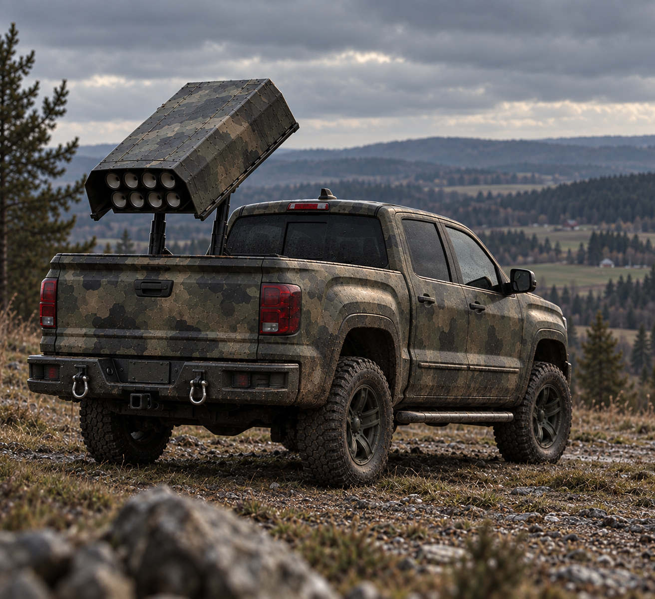 Pickup z rozłożonym TowerLift